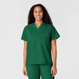 WonderWink Unisex V-neck Top, Hunter Green, Mercy College of OH, 100A-HG-mercypa
