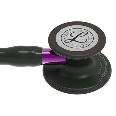 6203 3M Littmann Cardiology IV Diagnostic Stethoscope, Black and Black w/Violet Stem (27″) - Image 2