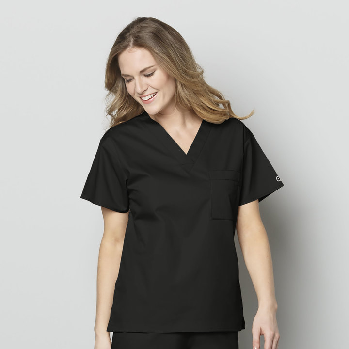 WonderWink V-neck Top, Unisex, Black, 100A-Blk