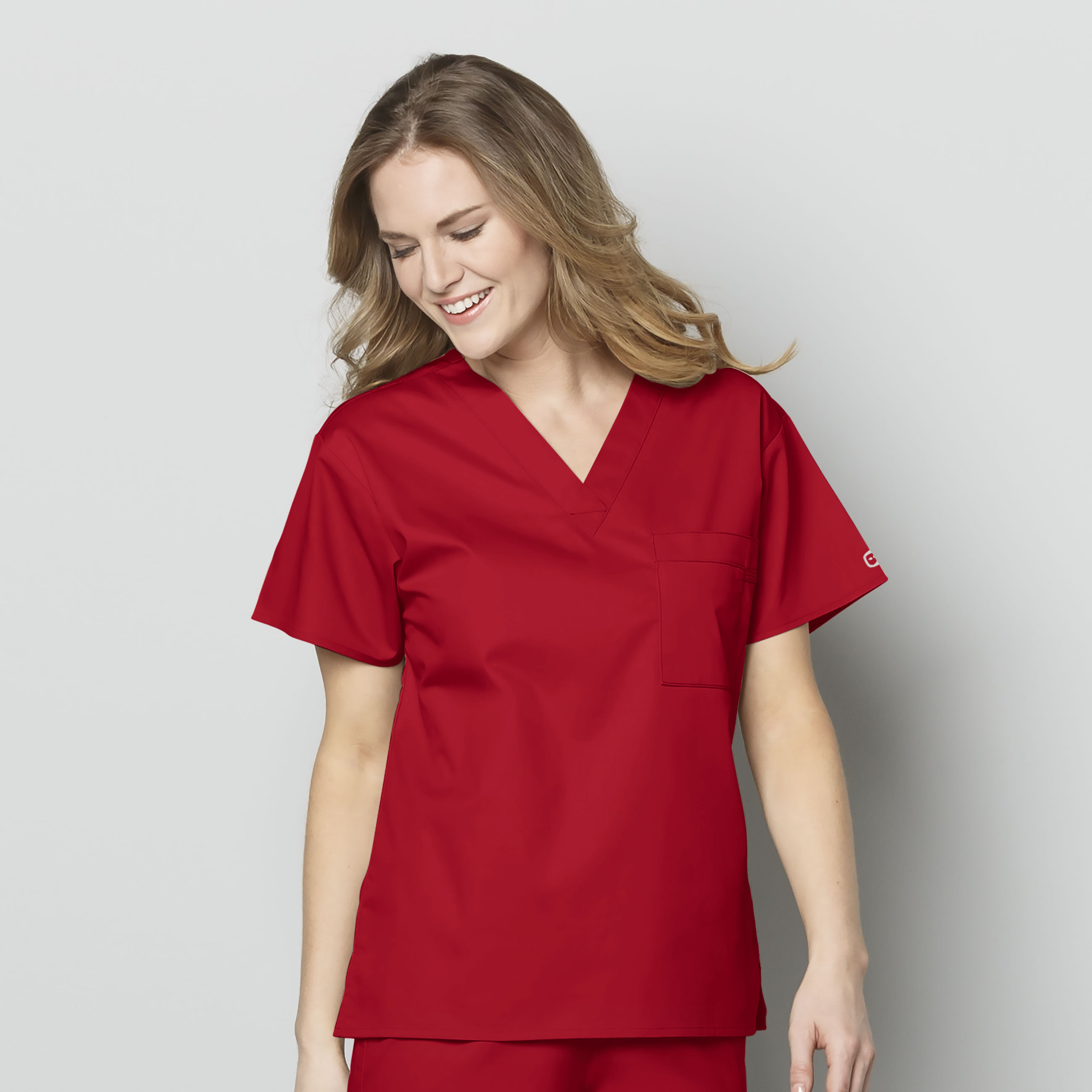 WonderWink V-neck Top, Unisex, True Red, 100A-Red-1234