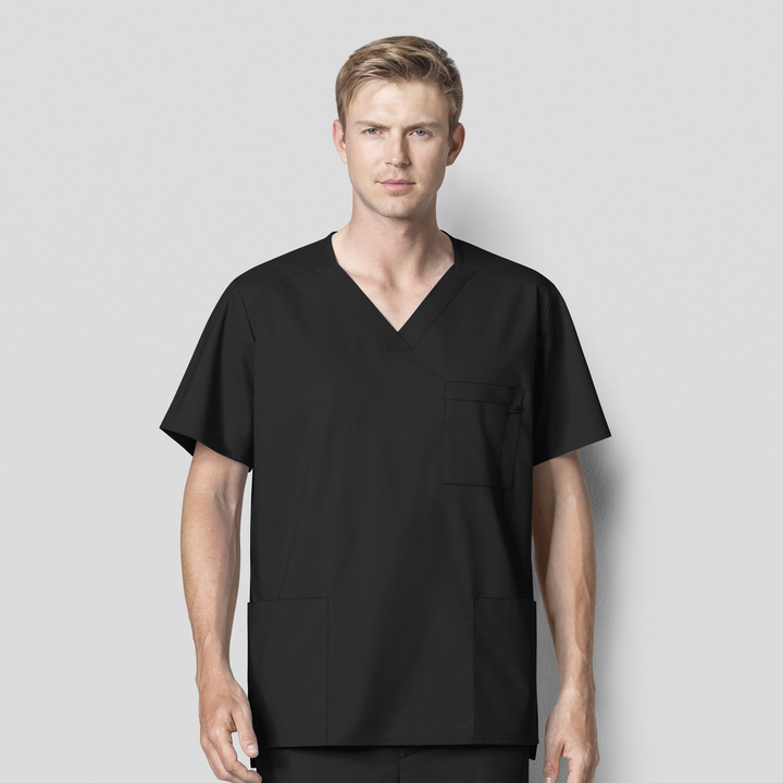 WonderWink V-neck Top, Men's, Black, 103A-Blk