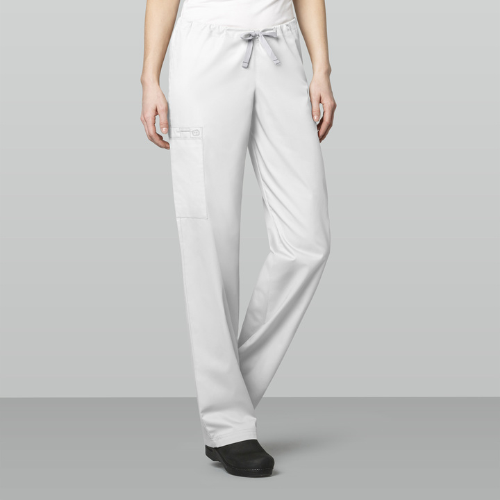 WonderWink Drawstring Cargo Pant, Unisex, White (Tall), 500T-white