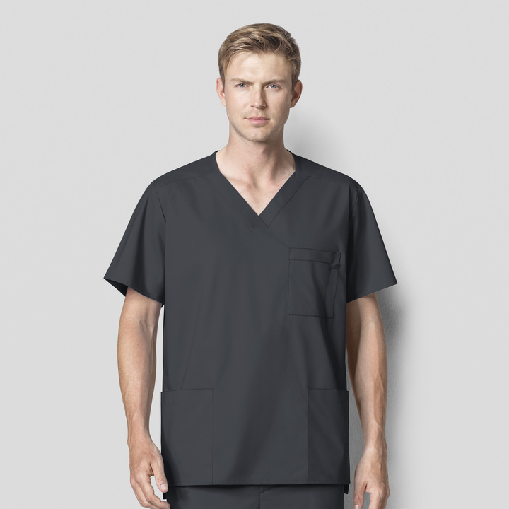 WonderWink V-neck Top, Men's, Pewter, 103A-Pewter