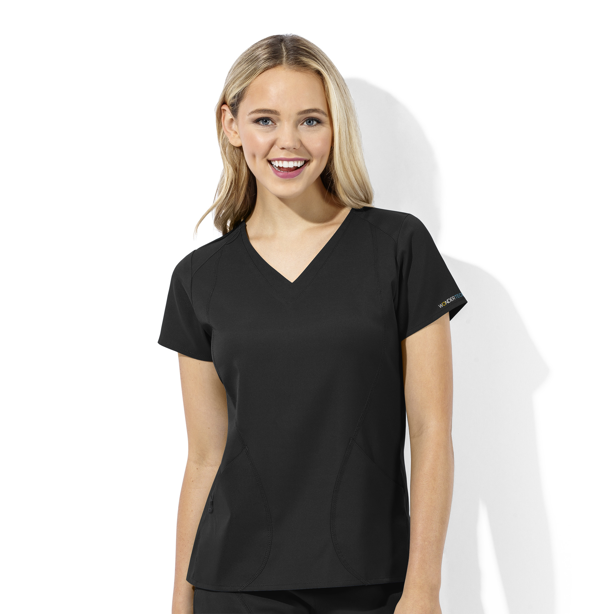 WonderWink WonderTECH V-Neck Top, Women's, Black, 6113A-Black