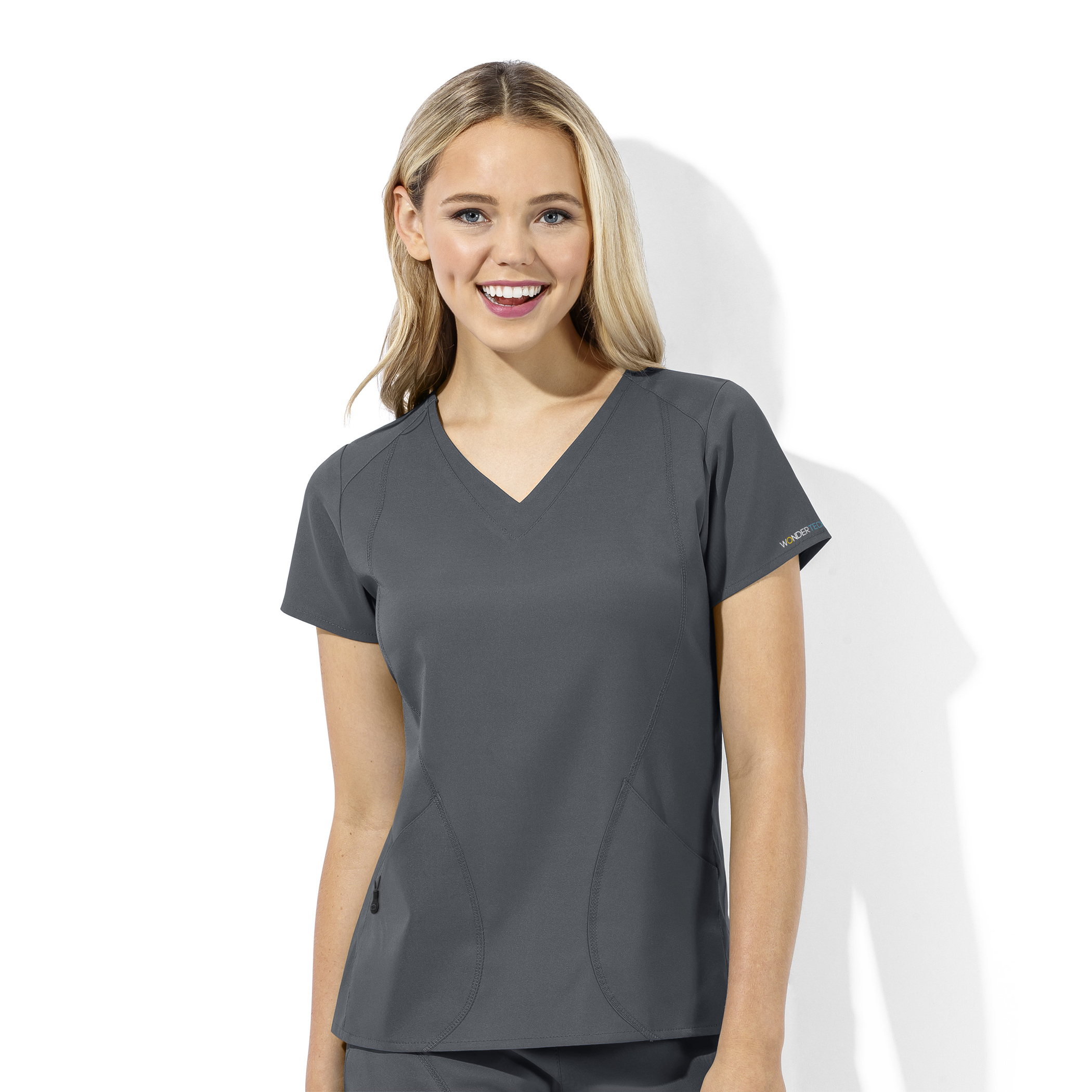 WonderWink WonderTECH V-Neck Top, Women's, Pewter, 6113A-Pewter