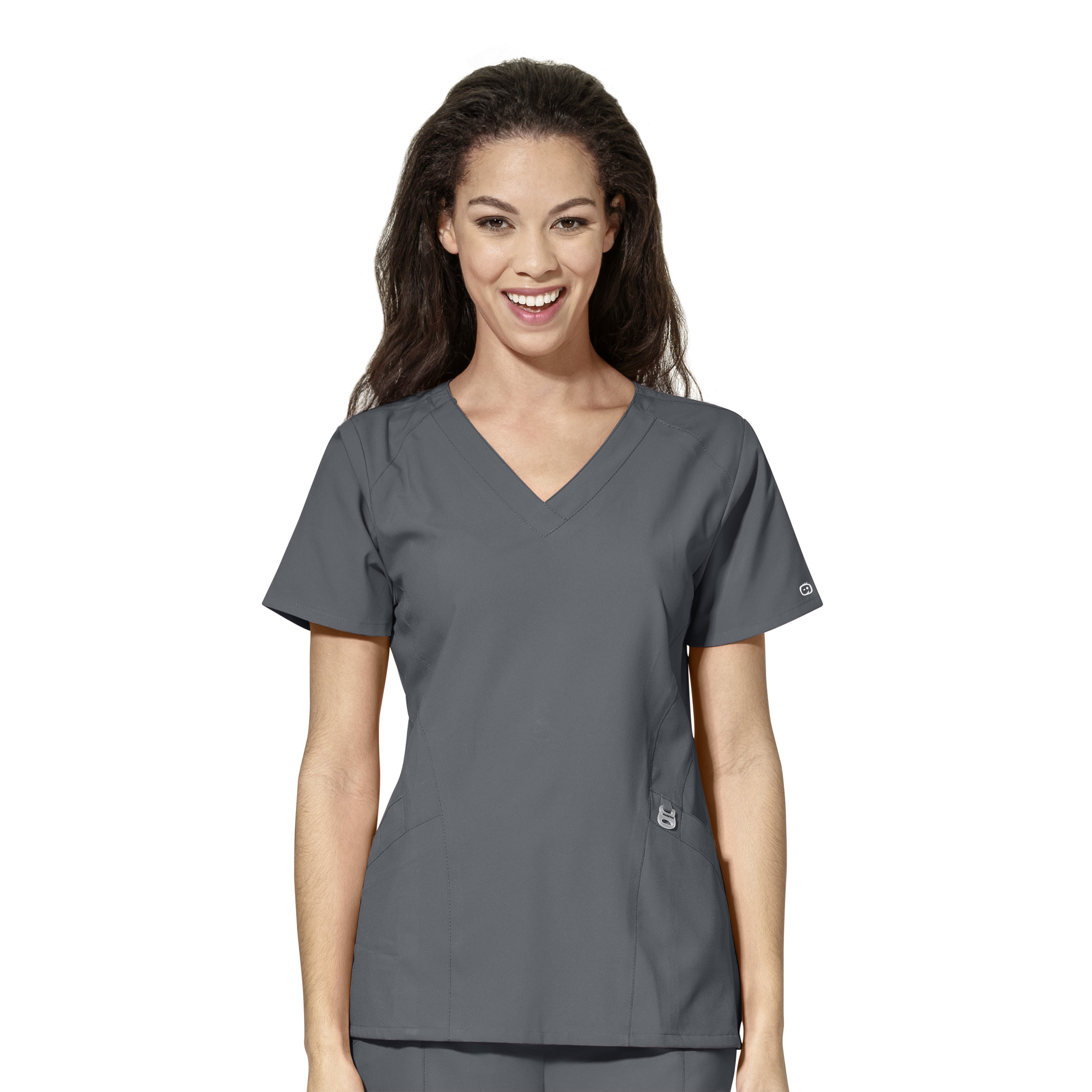 WonderWink Stylized V-Neck Top, Women's, Pewter, 6155A-Pewter