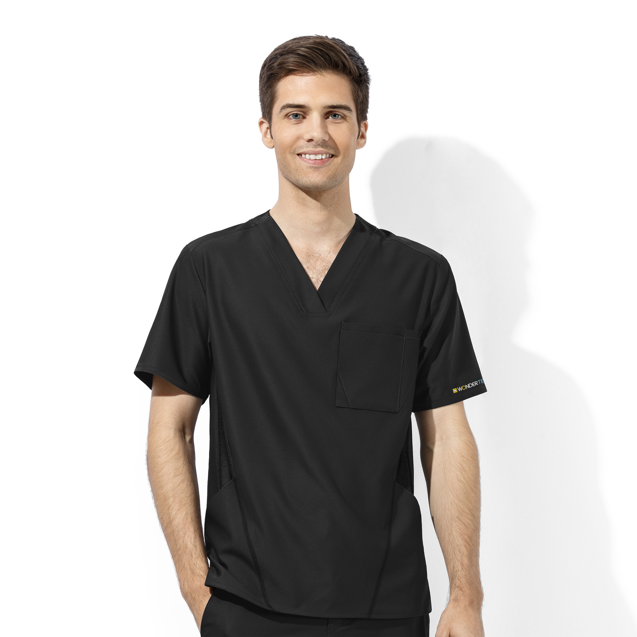 WonderWink WonderTECH Athletic Fit Top, Men's, Black, 6213A-Black