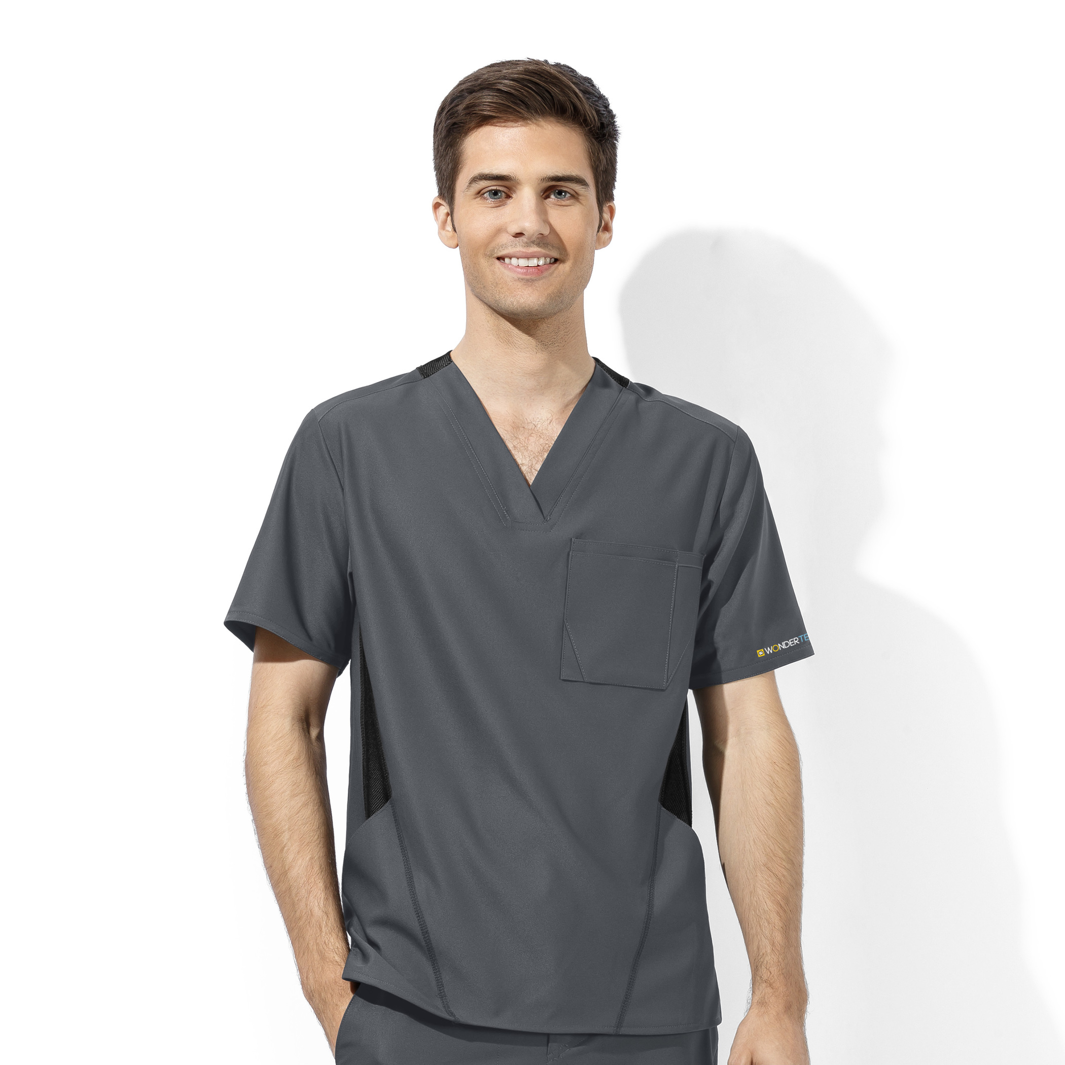WonderWink WonderTECH Athletic Fit Top, Men's, Pewter, 6213A-Pewter