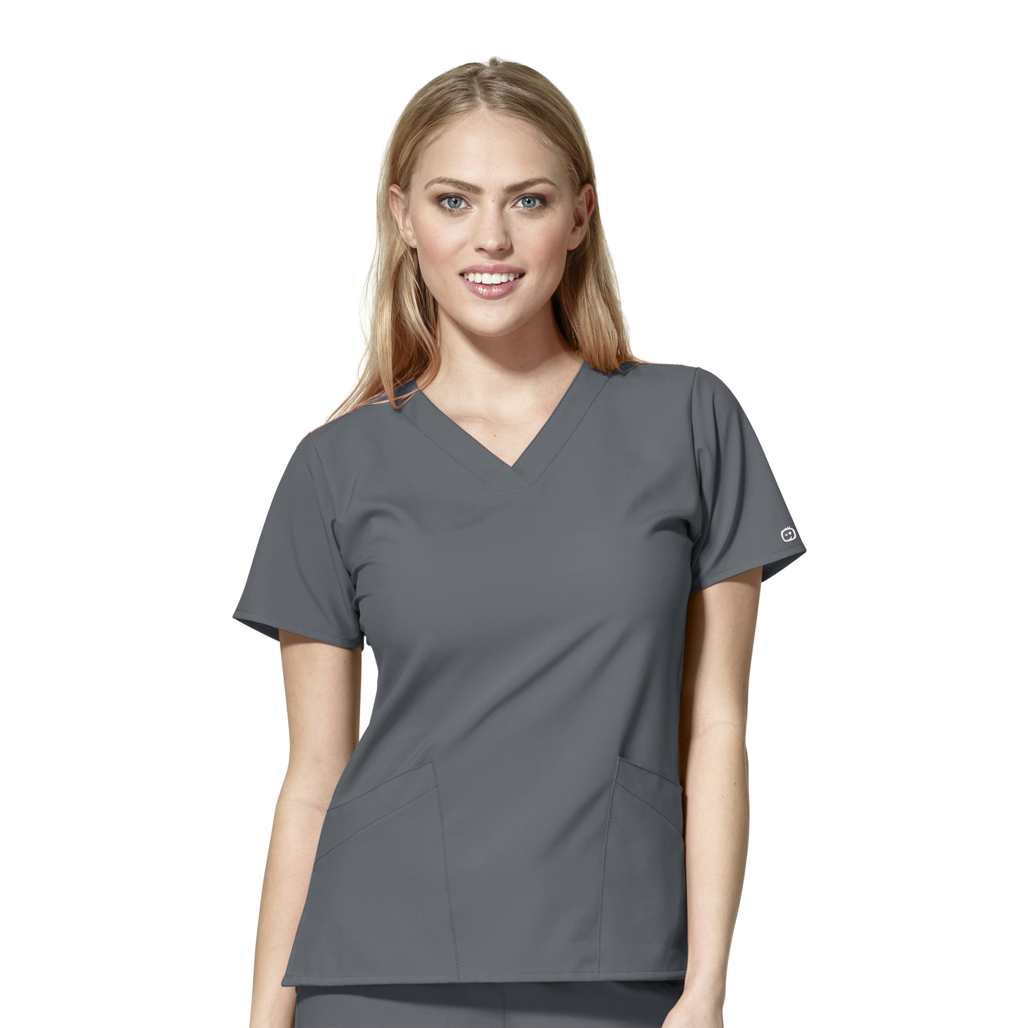 WonderWink Basic V-Neck Top, Women's, Pewter, 6255A-Pewter