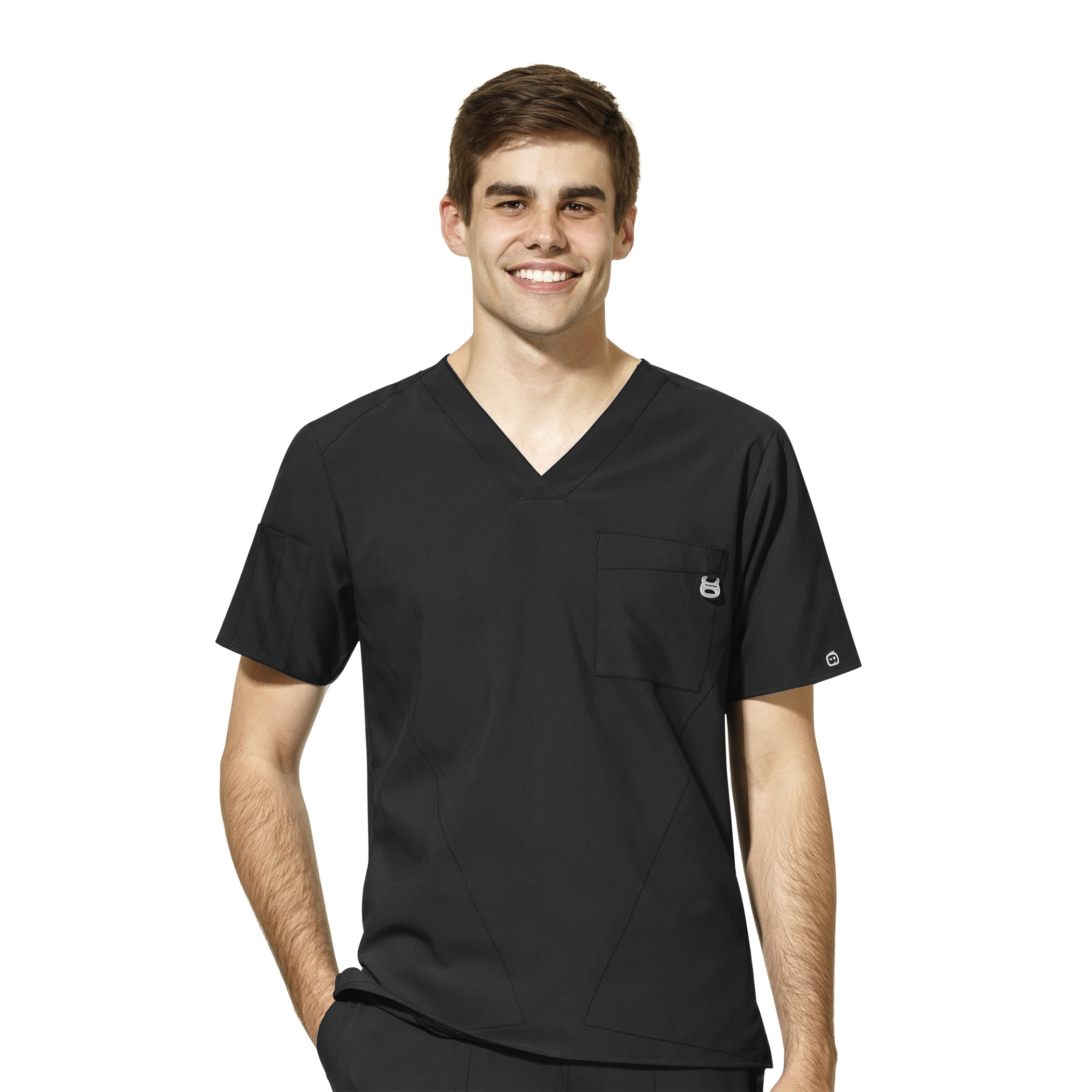 WonderWink V-Neck Top, Men's, Black, 6355A-Black