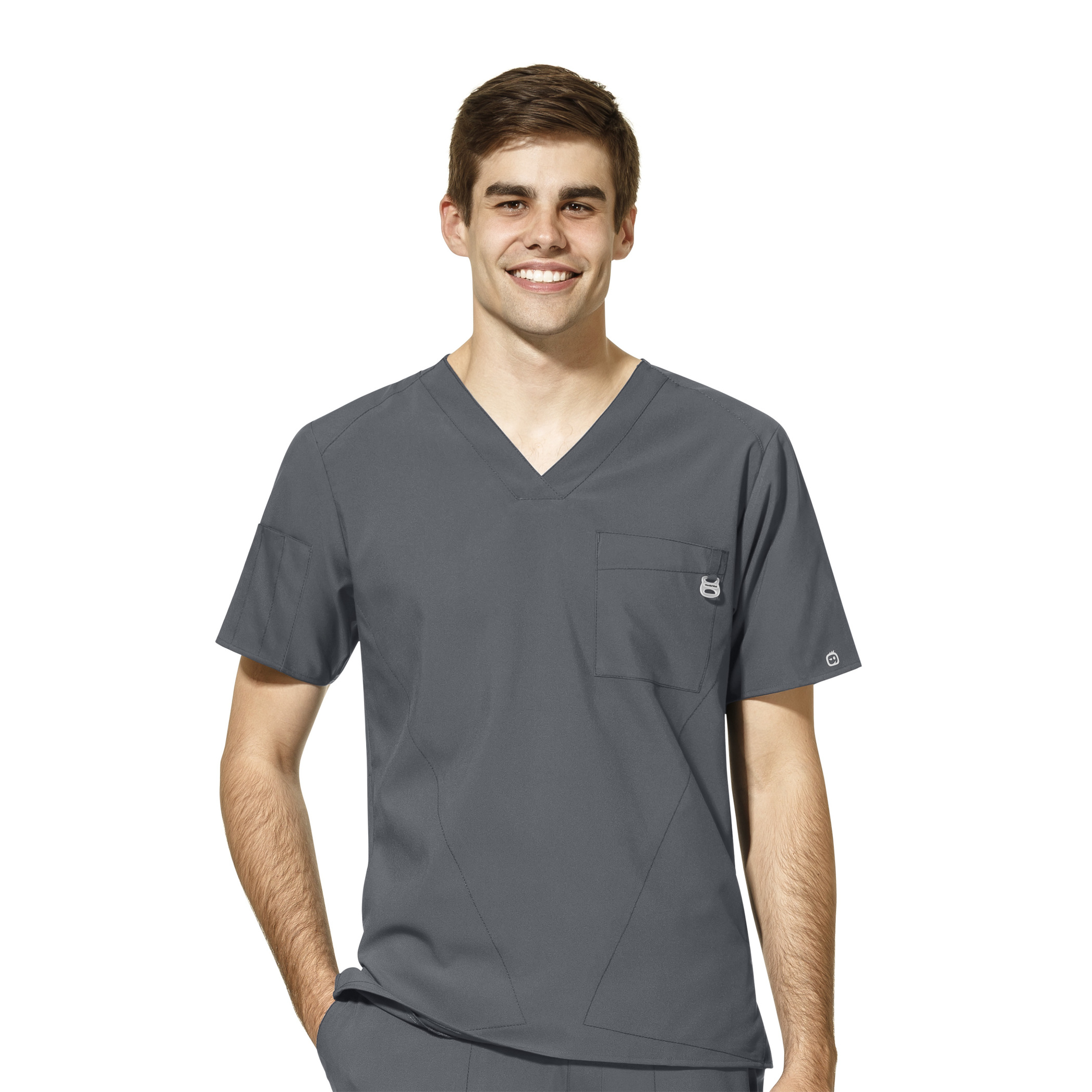WonderWink V-Neck Top, Men's, Pewter, 6355A-Pewter