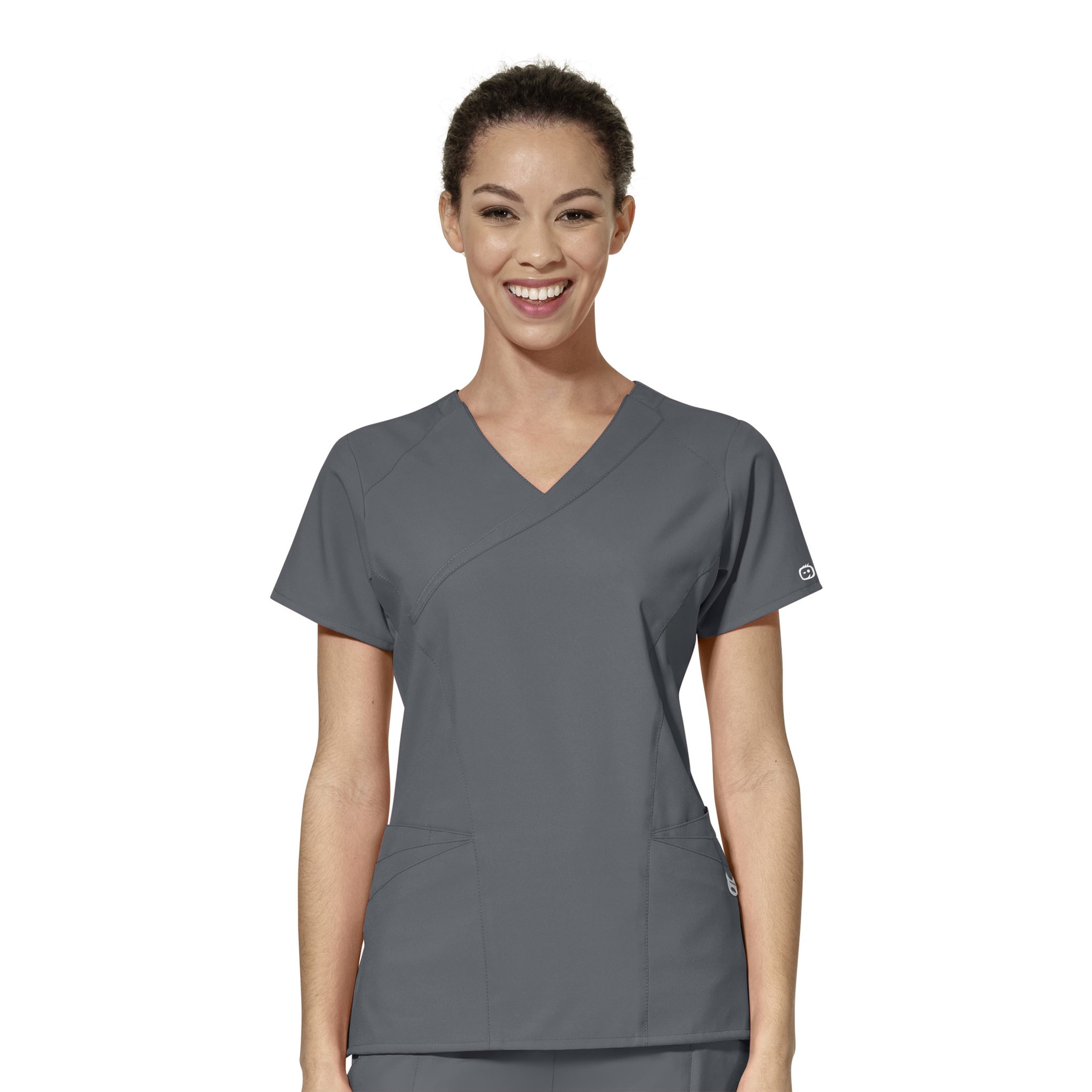 WonderWink Mock Wrap Top, Women's, Pewter, 6455A-Pewter