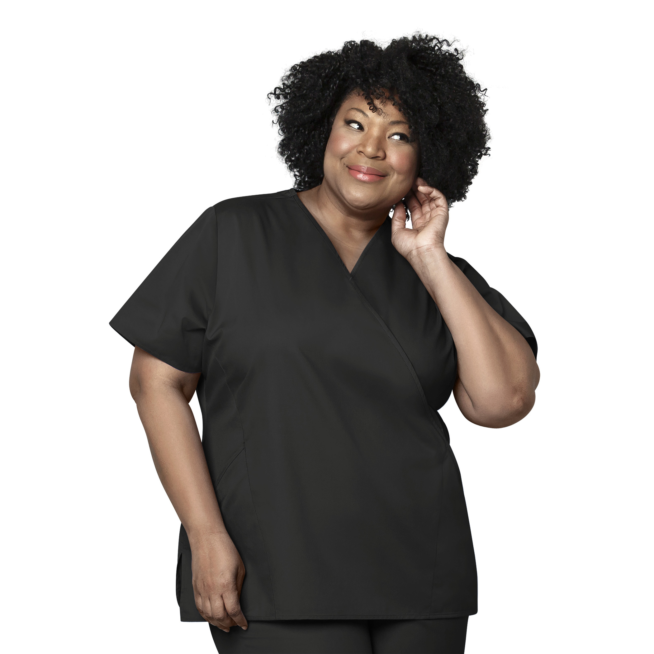 WonderWink Mock Wrap Top, Women's, Black, 102A-Black
