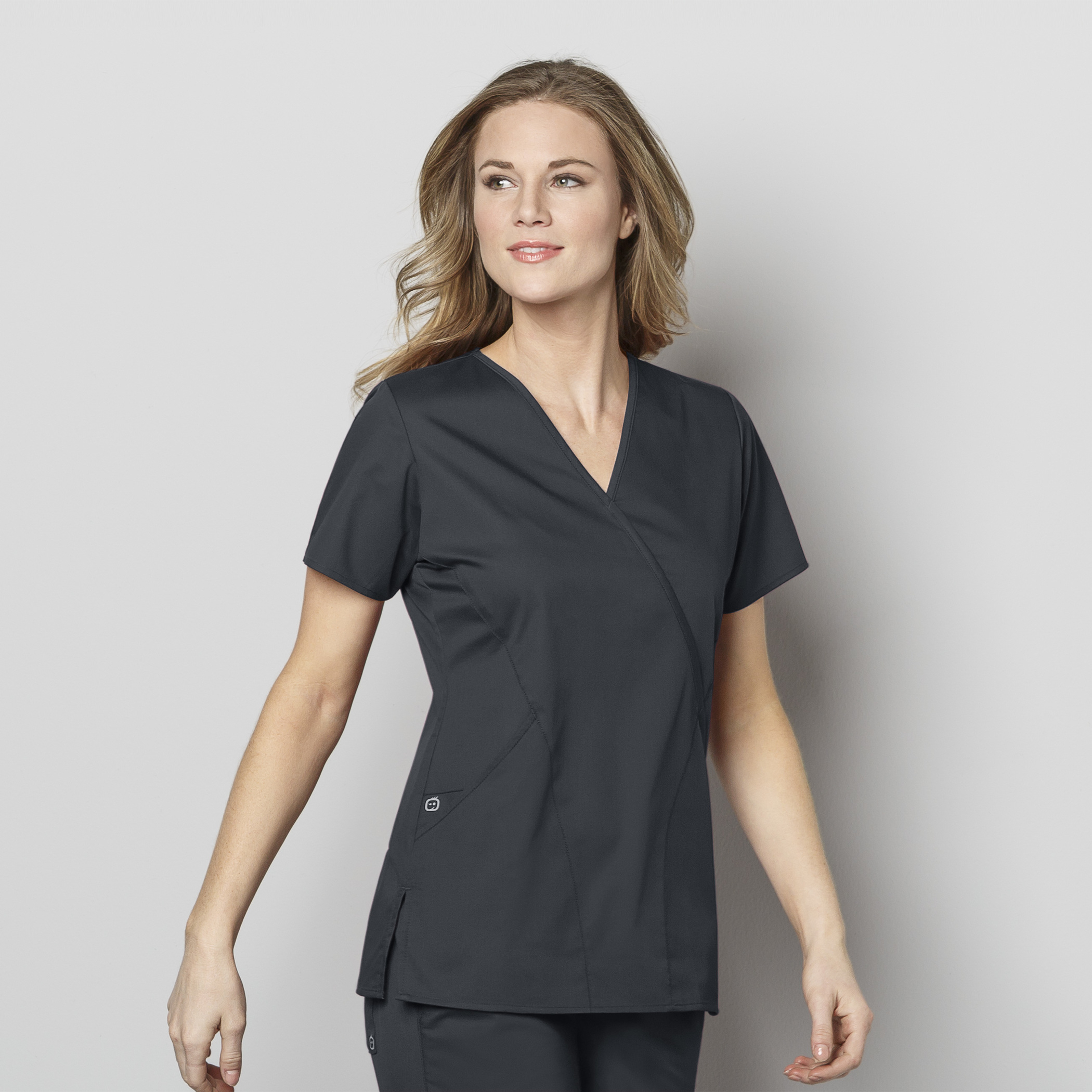 WonderWink Mock Wrap Top, Women's, Pewter, 102A-Pewter