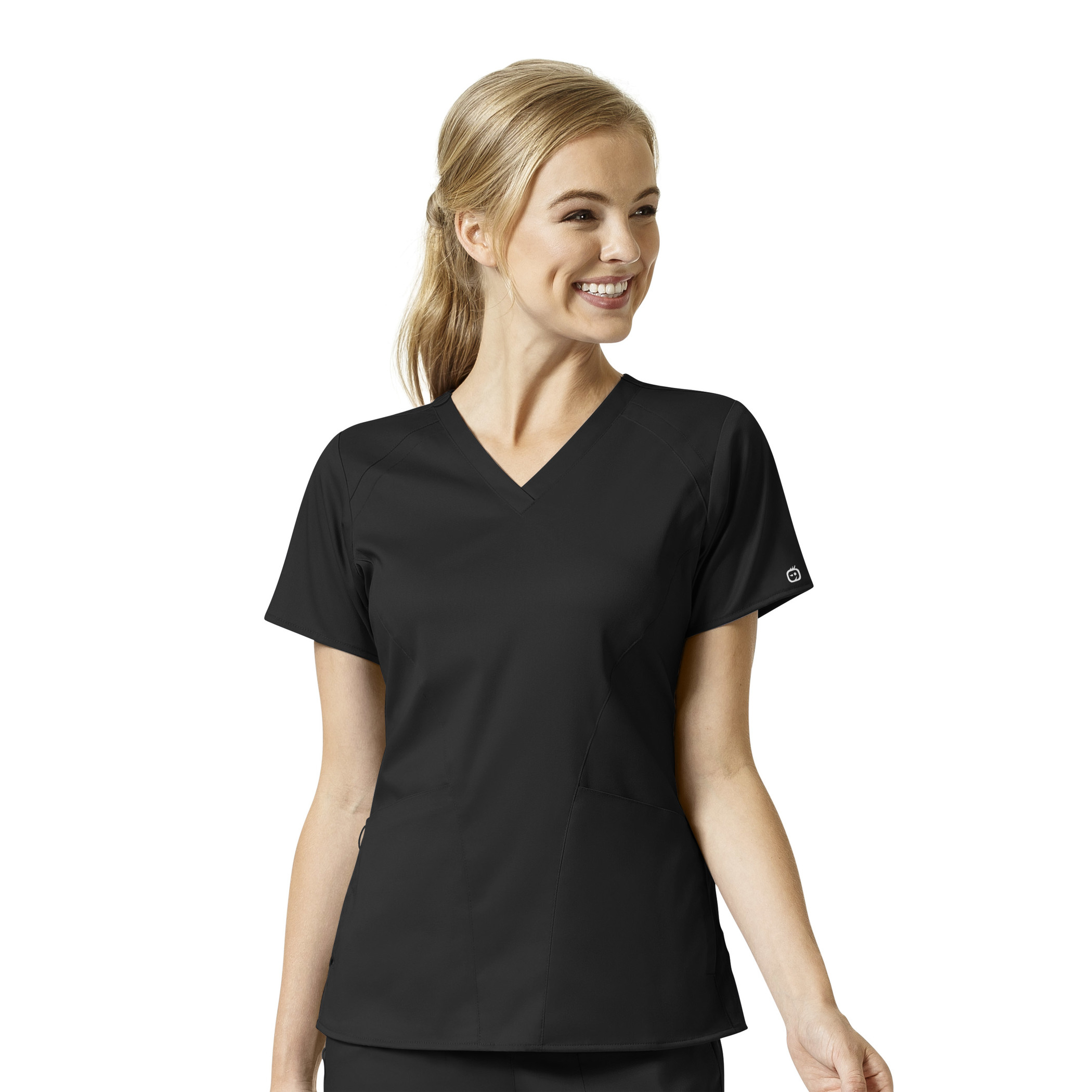 WonderWink 4-Pocket Mock Wrap Top, Women's, Black, 6319A-Black