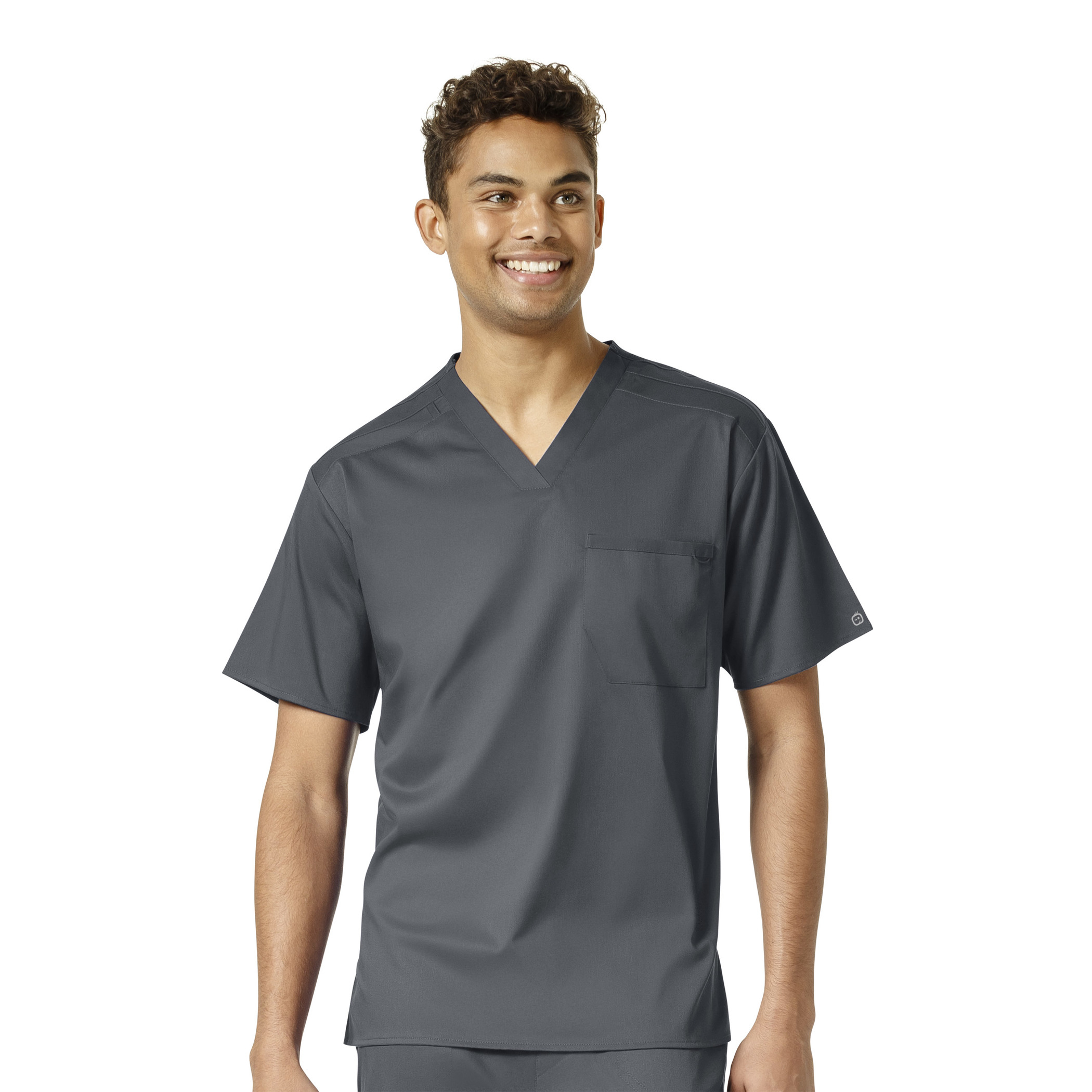 WonderWink V-Neck Stretch Top, Men's, Pewter, 6619A-Pewter