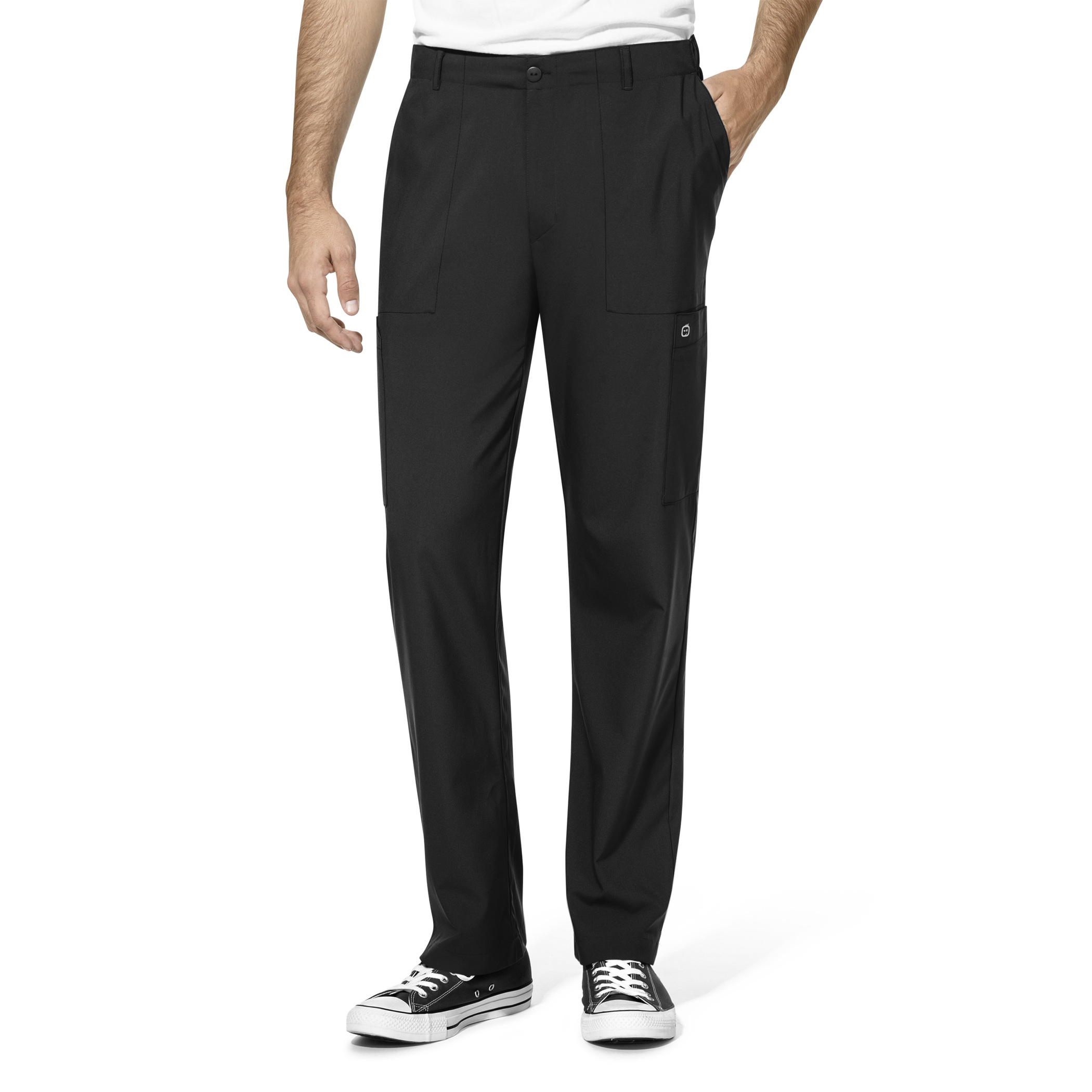 Flat Front Cargo Pocket Pant, Black