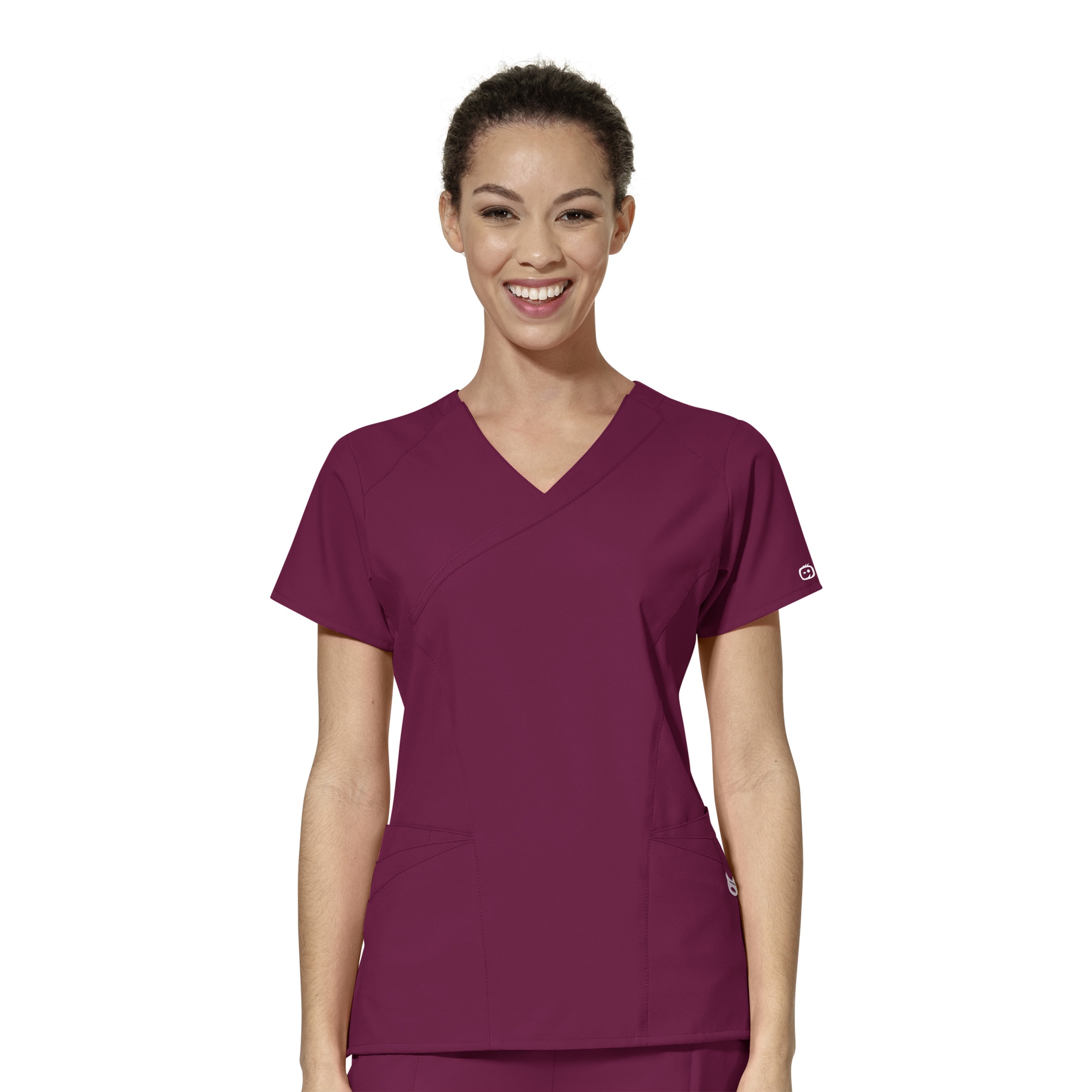 WonderWink Mock Wrap Top, Women's, Wine