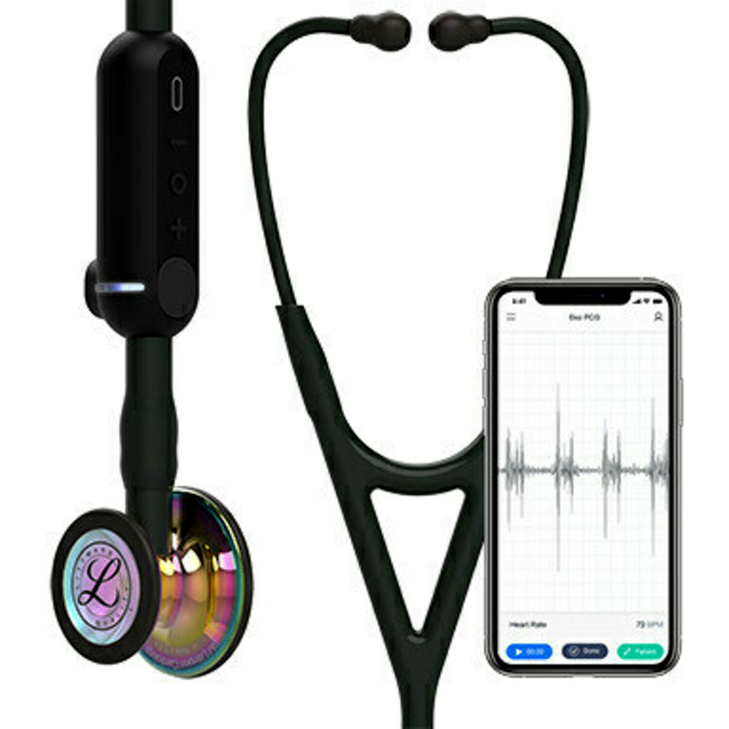 8570-UMASS 3M Littmann CORE Digital Stethoscope, Black and High Polish Rainbow (27")
