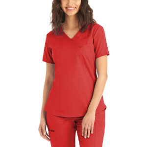WOMEN'S V-Neck Scrub Top with Pockets - RED